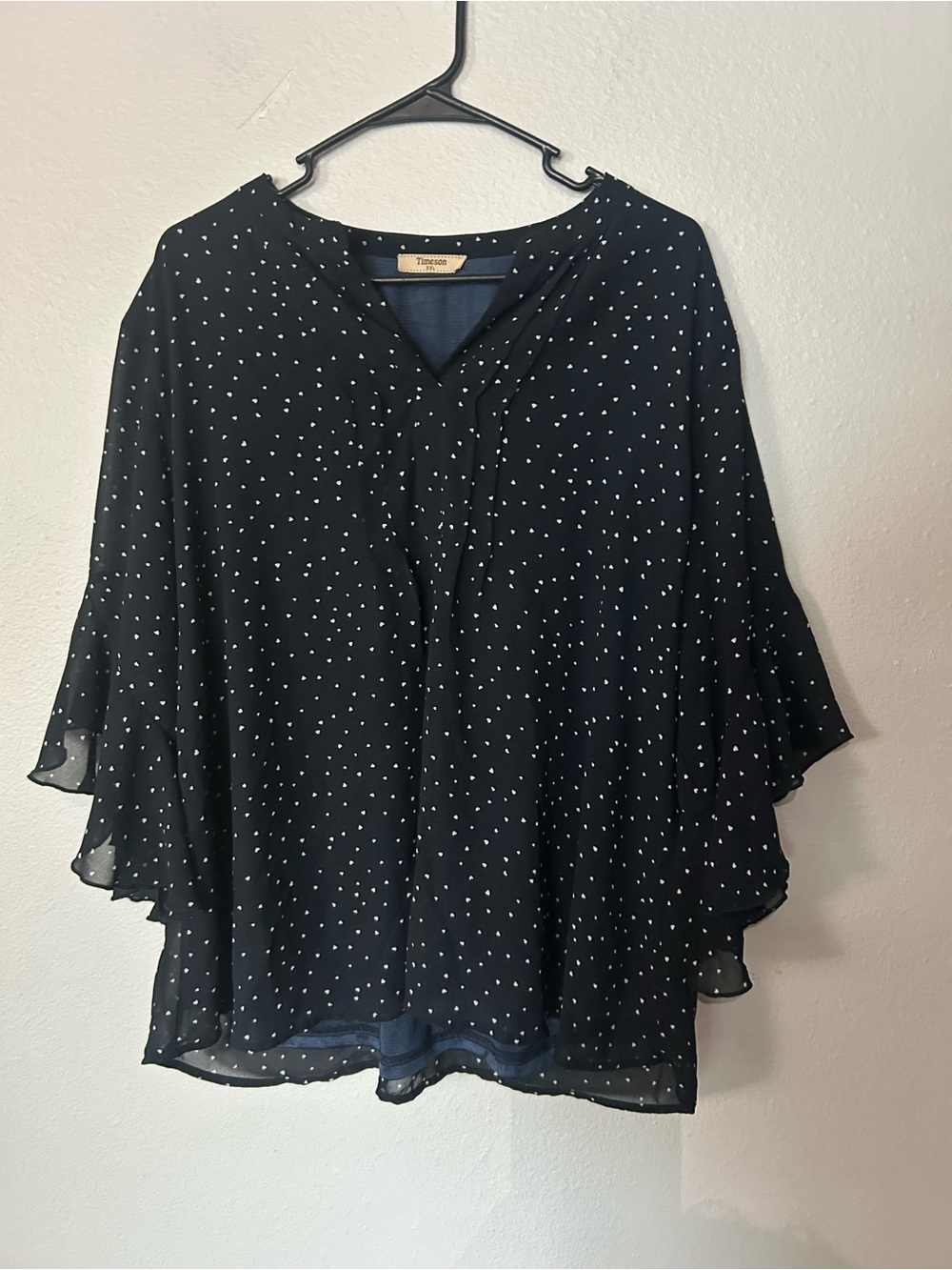 Timeson Black Polka Dot Flutter Sleeve Blouse